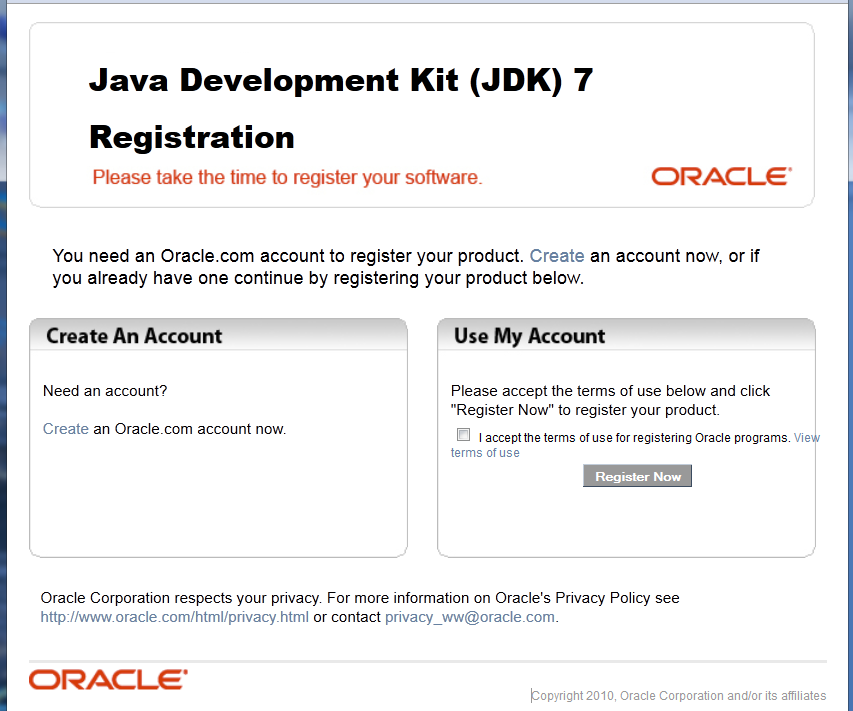 Java JDK Registration